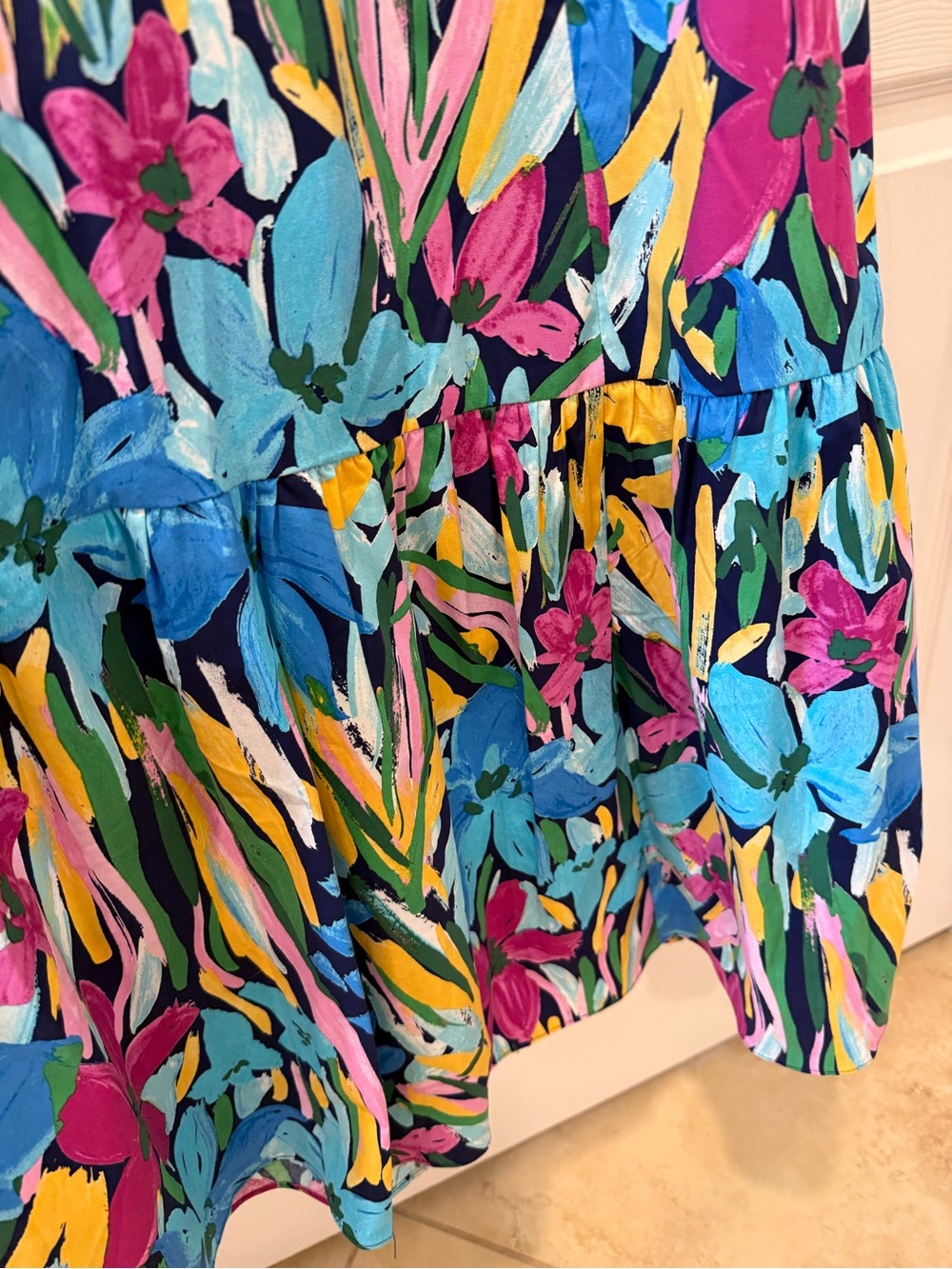 Floral Ruffle V-Neck Maxi Dress Size M Navy/Aqua - Picture 11 of 14